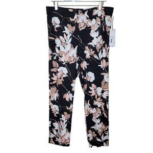 Liz Claiborne Sz Med Emma Ankle Pants Black Floral Ponte Knit 4 Way Stretch NEW